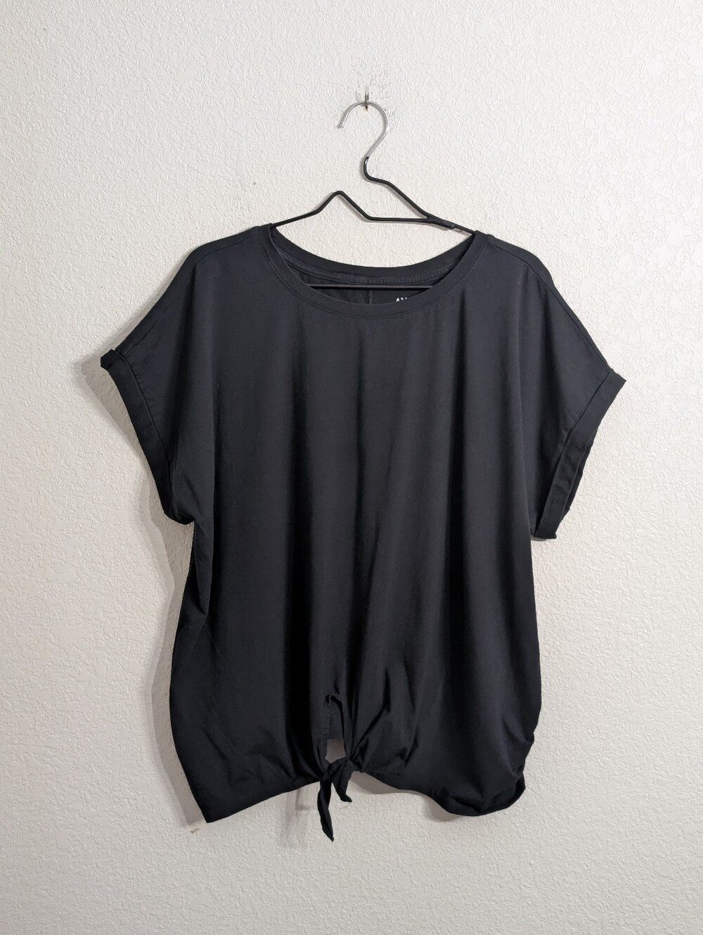Ava & Viv Black Top Tee Plus Size 2X Tie Front Knot Short Dolman Sleeve Casual